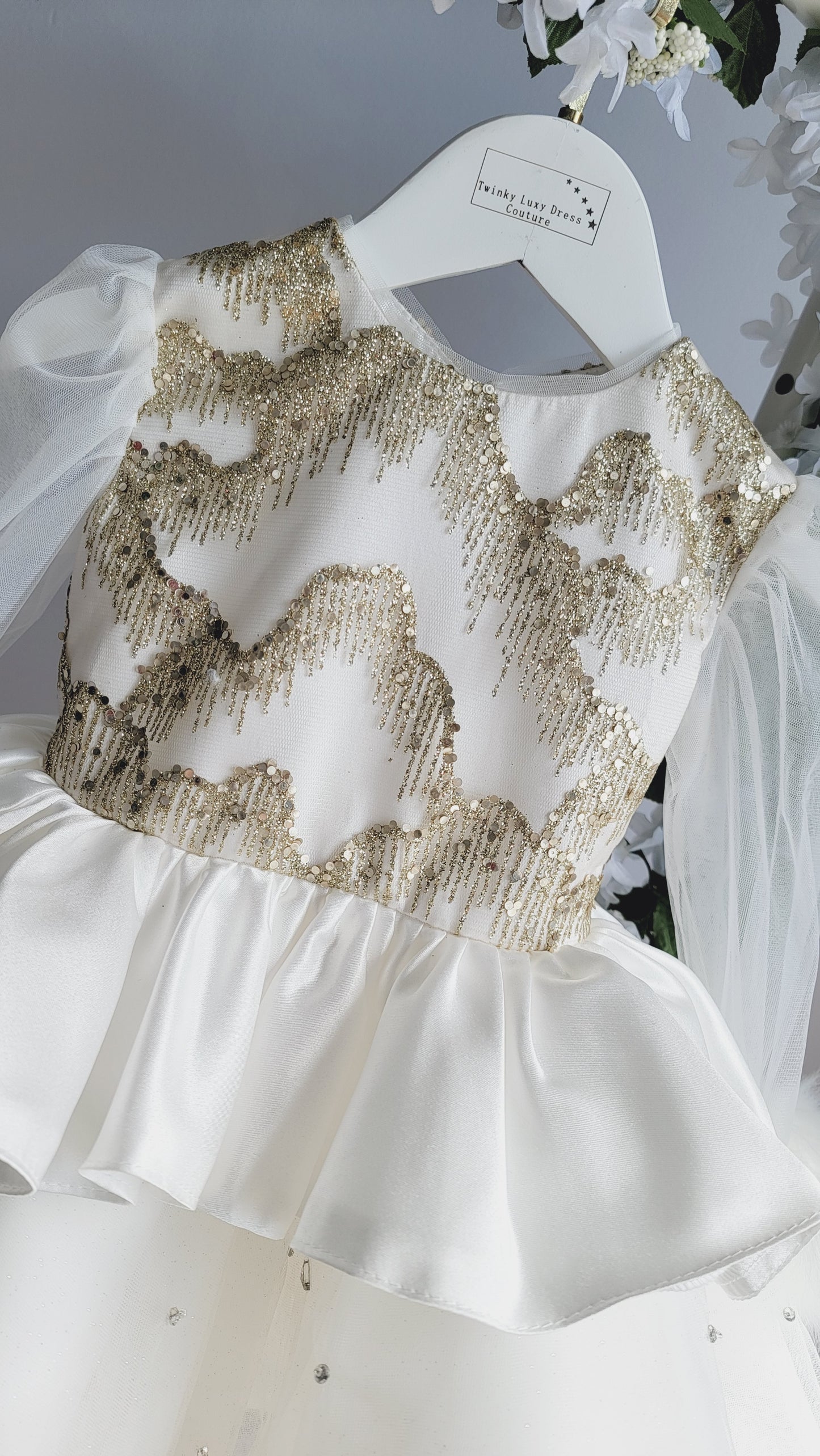 White and Gold Dress 2-3 fits