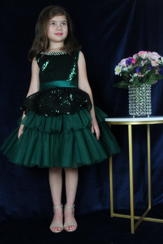 emerald-dress with bow back for girls
