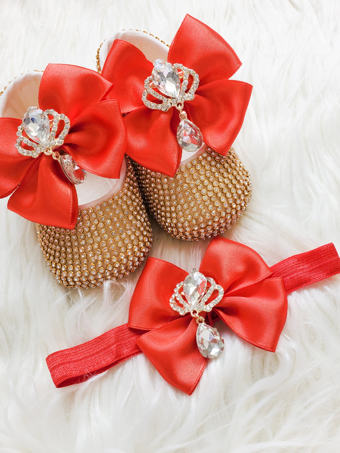 Royal Baby Shoes + Headband Set | Red Gold