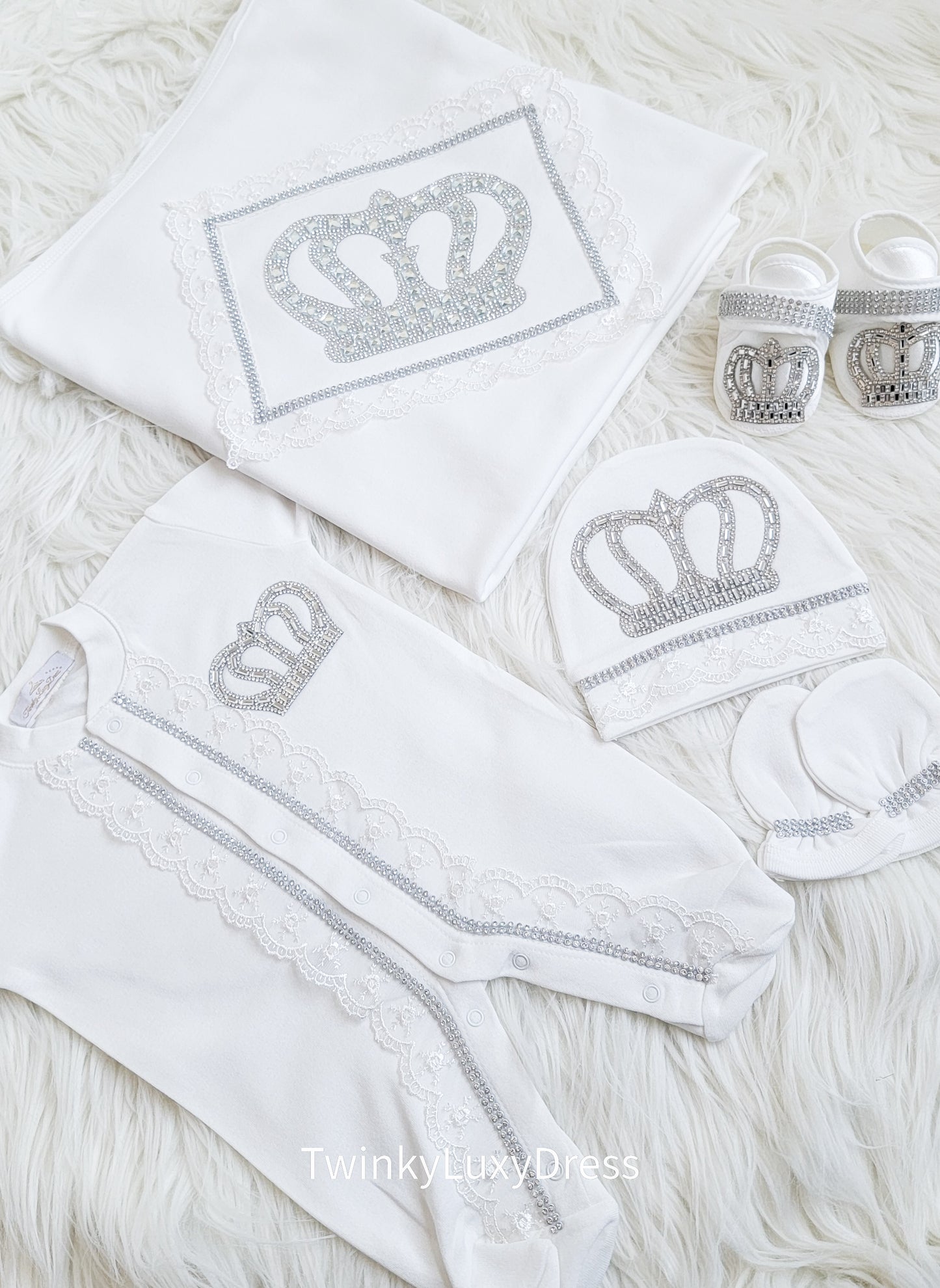 Luxury Newborn Outfit White Silver | Baby Boy