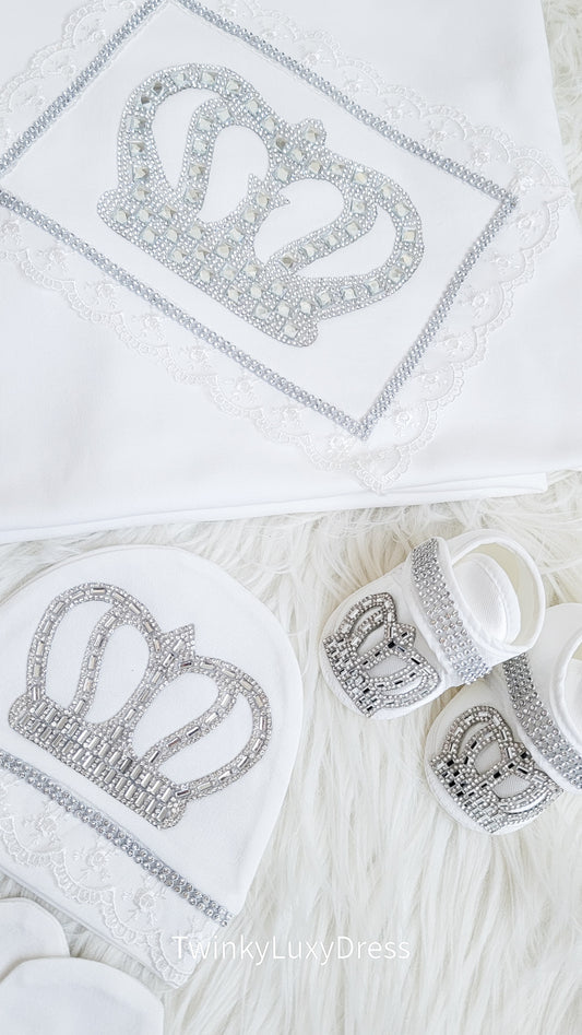 Luxury Newborn Outfit White Silver | Baby Boy