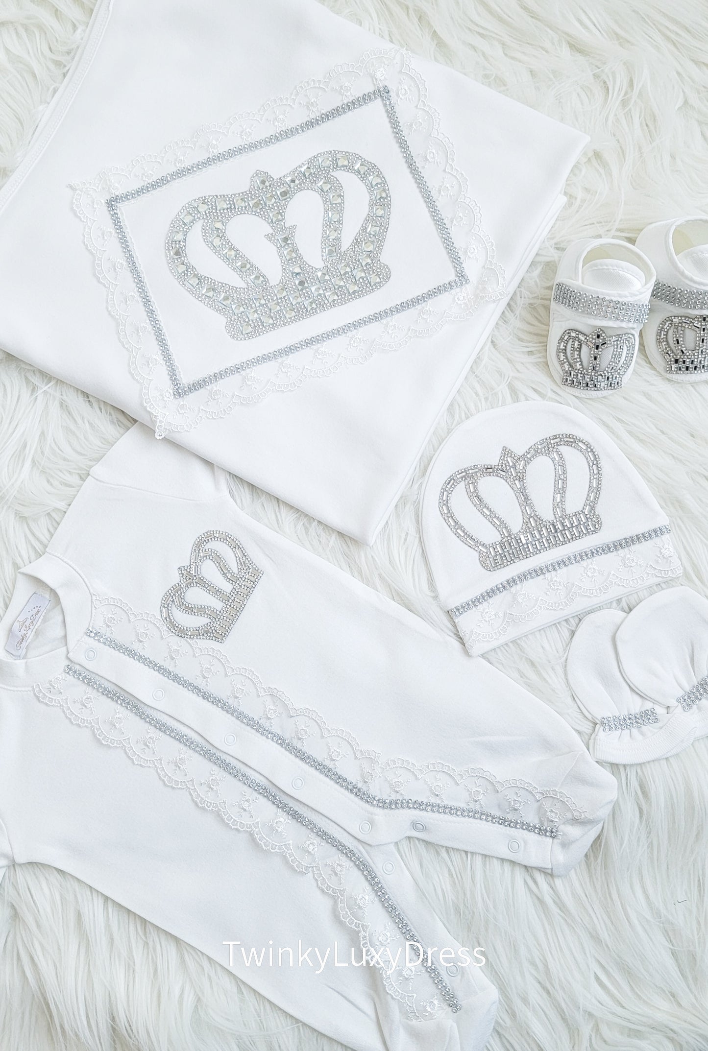 Luxury Newborn Outfit White Silver | Baby Boy