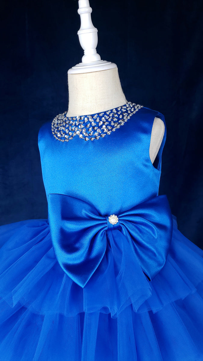 blue-layered fluffy dress for girls