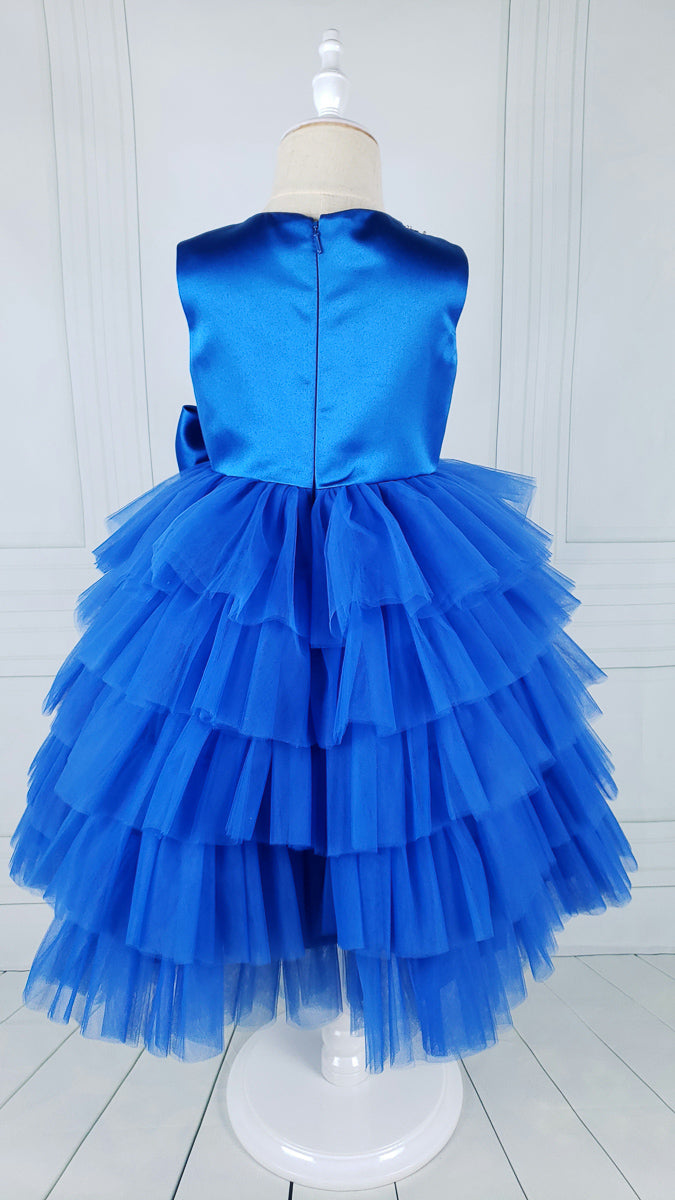 blue-layered fluffy dress with tiny bow