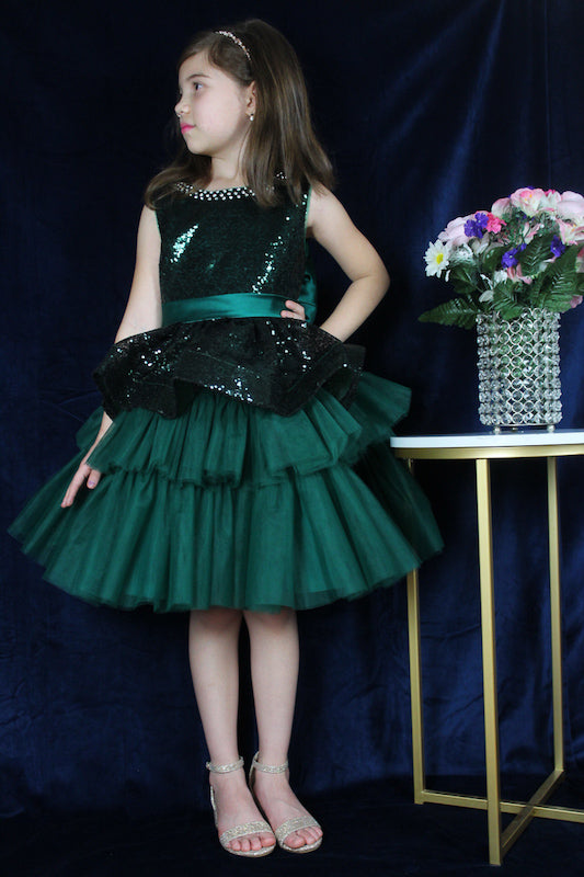 emerald-dress with bow for girls