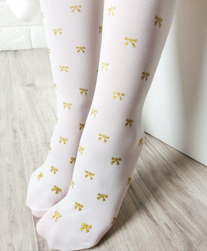 Golden Bow Soft Tights (White)