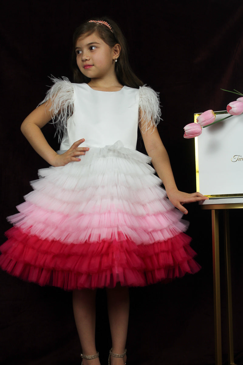 pink ombre dress for girl knee length dress birthday