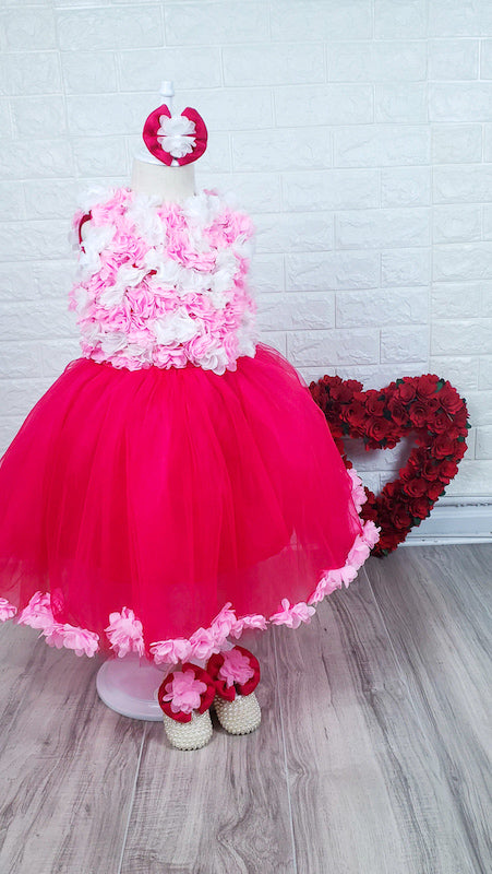 Pink Red Flower Dress for girls