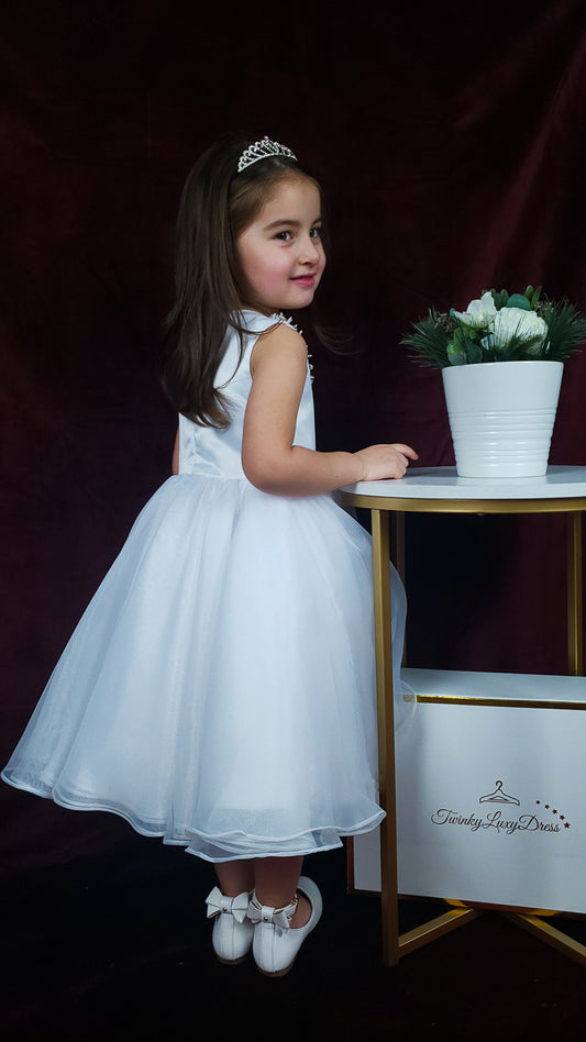 girls-white dress with bow for wedding