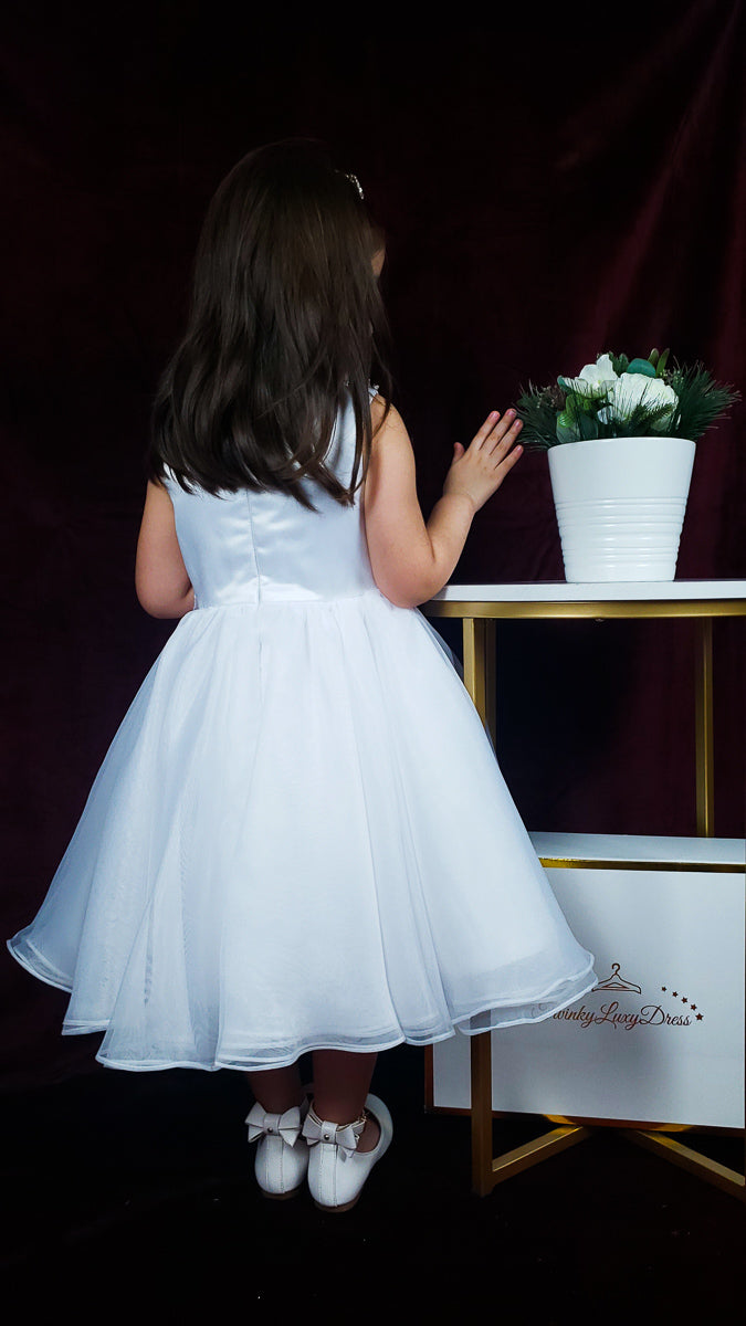 girls-white-dress with bow wedding for girls