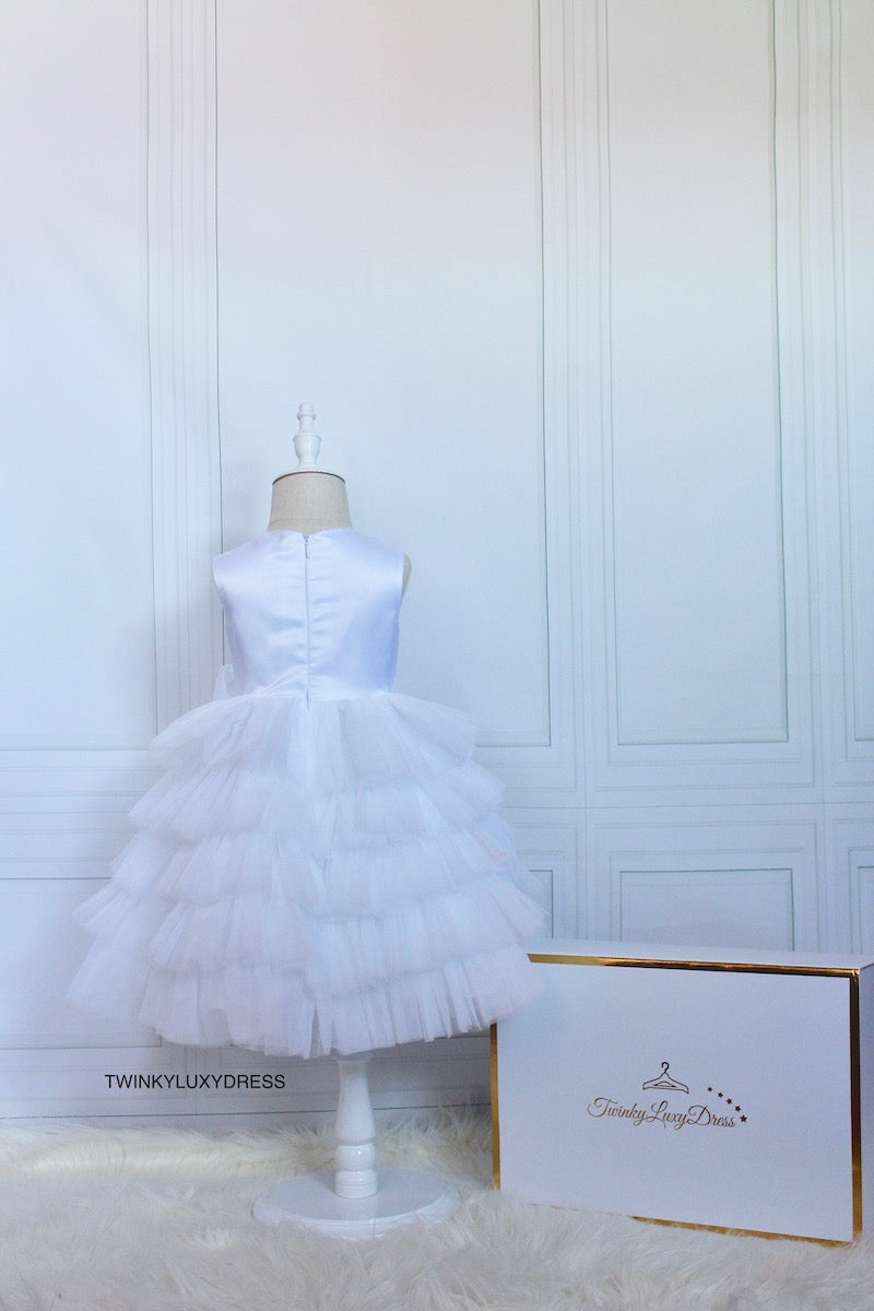 white-fluffy layered dress for age one