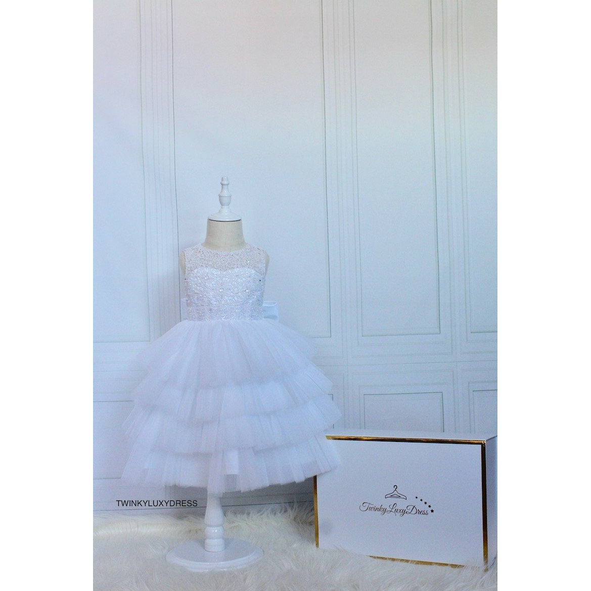 white-fluffy layered dress for babies